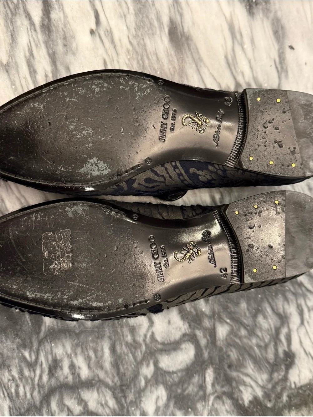 Jimmy Choo Black & Gray Damask Velvet Slip-On Loafers